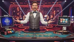 Live dealer table displaying currency-specific table limits and player balances on hw777